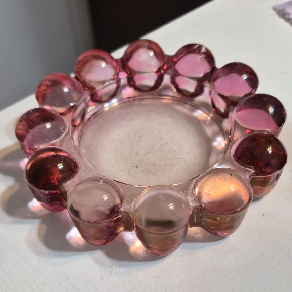Vintage Anchor Hocking Pink boopie/bubble Solid glass Ashtray 1950's